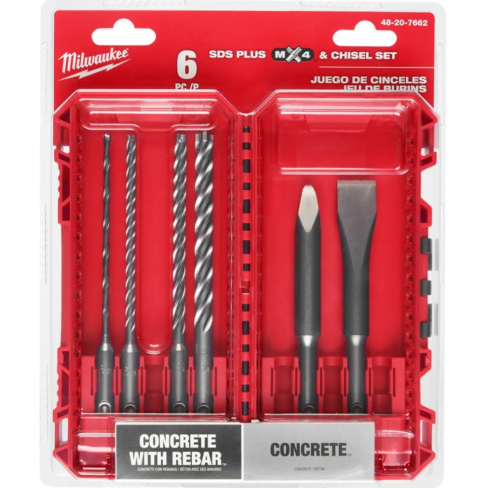 Milwaukee 6 Piece SDS PLUS MX4 4-Cutter & Chisel Kit for PACKOUT 48-20-7662