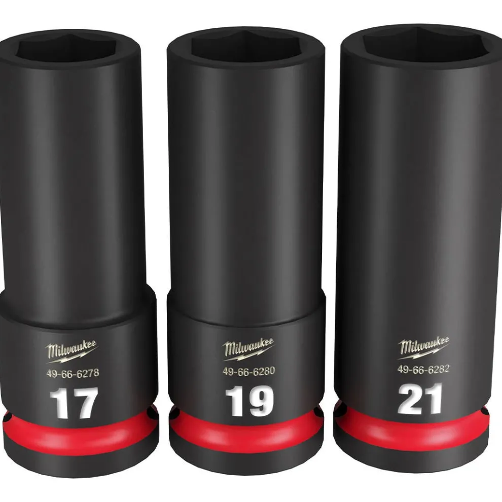 Milwaukee 3 Piece Shockwave Impact Duty 1/2" Drive Metric Deep 6 Point Socket Set 49-66-7025