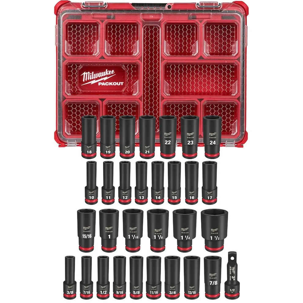 Milwaukee 31 Piece SHOCKWAVE Impact Duty 1/2" Drive Metric & SAE PACKOUT Deep Socket Set 49-66-6806