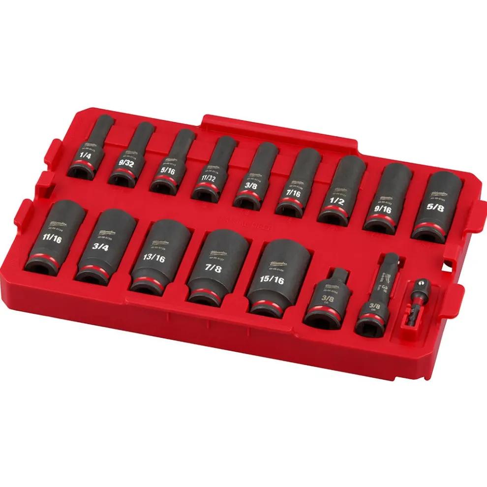 Milwaukee 17 Piece SHOCKWAVE Impact Duty 3/8" Drive SAE PACKOUT Deep Socket Tray Set 49-66-6815