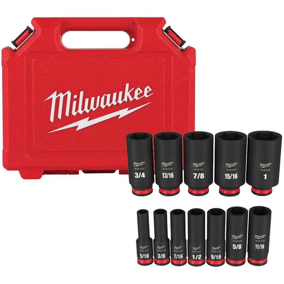 Milwaukee 12 Piece Shockwave Impact Duty 3/8" Drive SAE Deep 6 Point Socket Set 49-66-7006