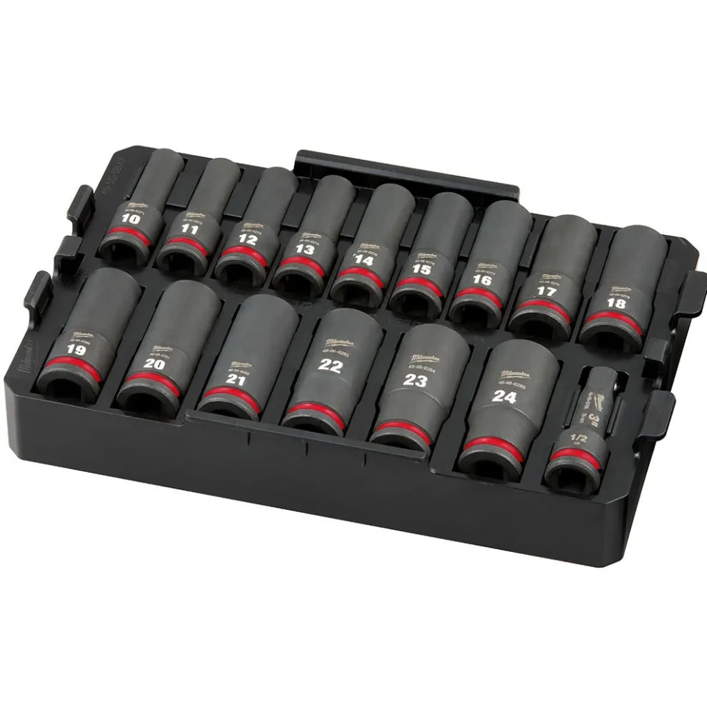 Milwaukee 16 Piece SHOCKWAVE Impact Duty 1/2" Drive Metric PACKOUT Deep Socket Tray Set 49-66-6818