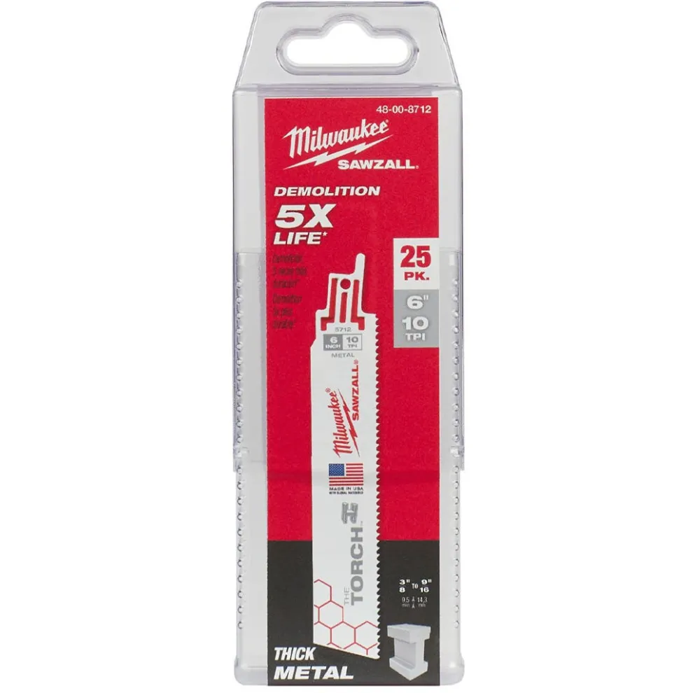 Milwaukee 6" Sawzall Blades 10 TPI Torch (25 Pack) 48-00-8712