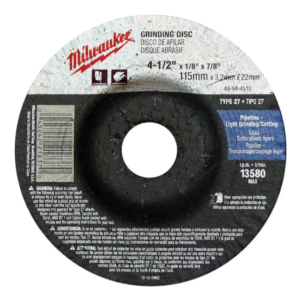 Milwaukee 4-1/2" x 045" x 7/8" Cut-Off Wheel (Type 27) 49-94-4505