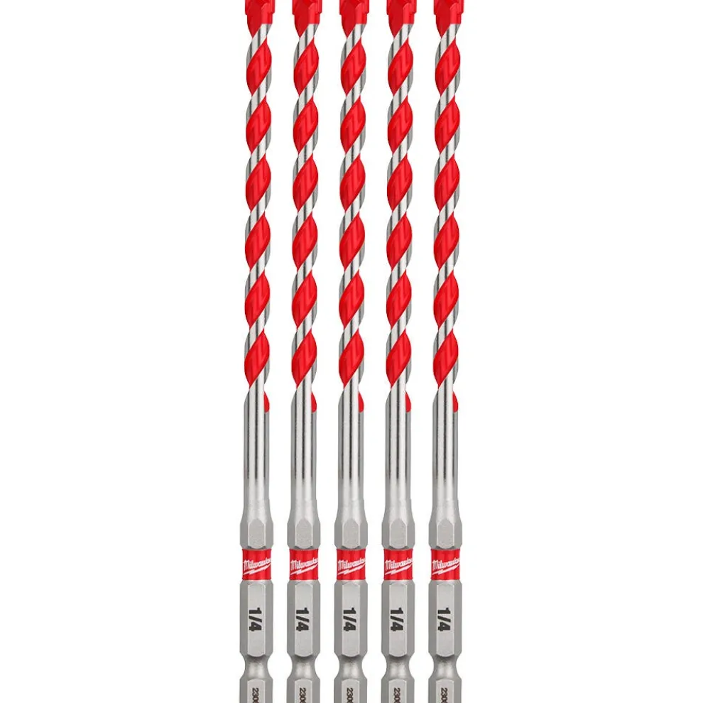 Milwaukee 1/4" x 4" x 6" SHOCKWAVE Impact Duty Carbide Hammer Drill Bits - Bulk 5 PK 48-20-9162