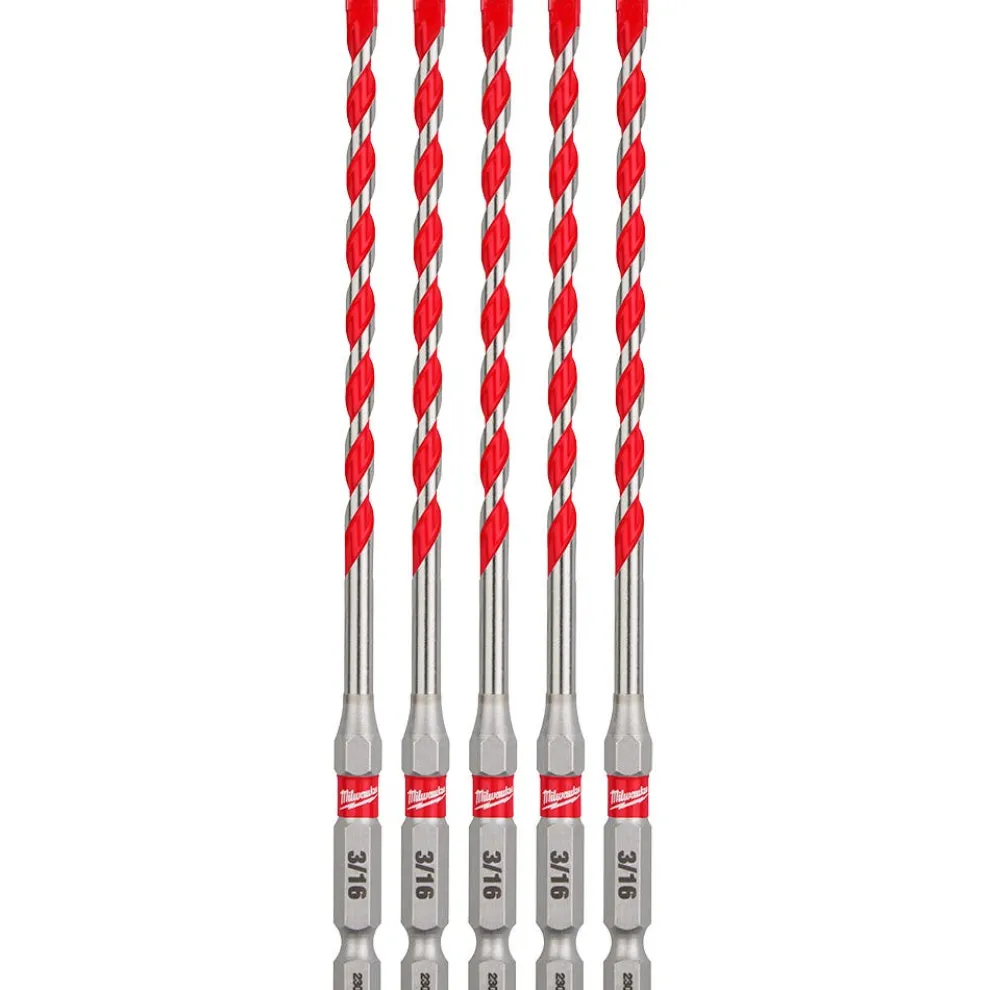 Milwaukee 3/16" x 4" x 6" SHOCKWAVE Impact Duty Carbide Hammer Drill Bits - Bulk 5 PK 48-20-9157