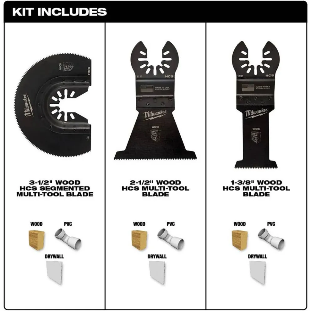 Milwaukee Open-Lok 3 Piece Wood Cutting Multi-Tool Blade Variety Pack 49-10-9004