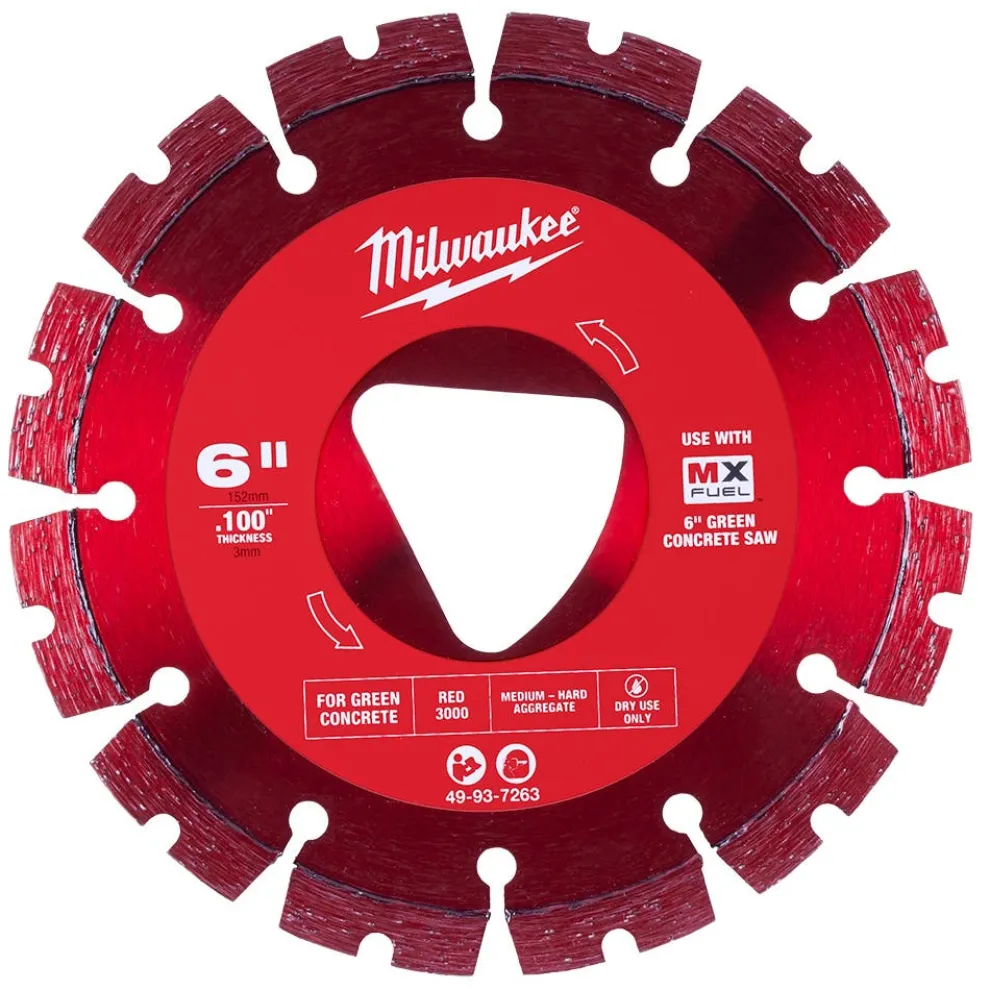 Milwaukee Red 6" x .100" Diamond Blade for Green Concrete (Medium-Hard) 49-93-7263