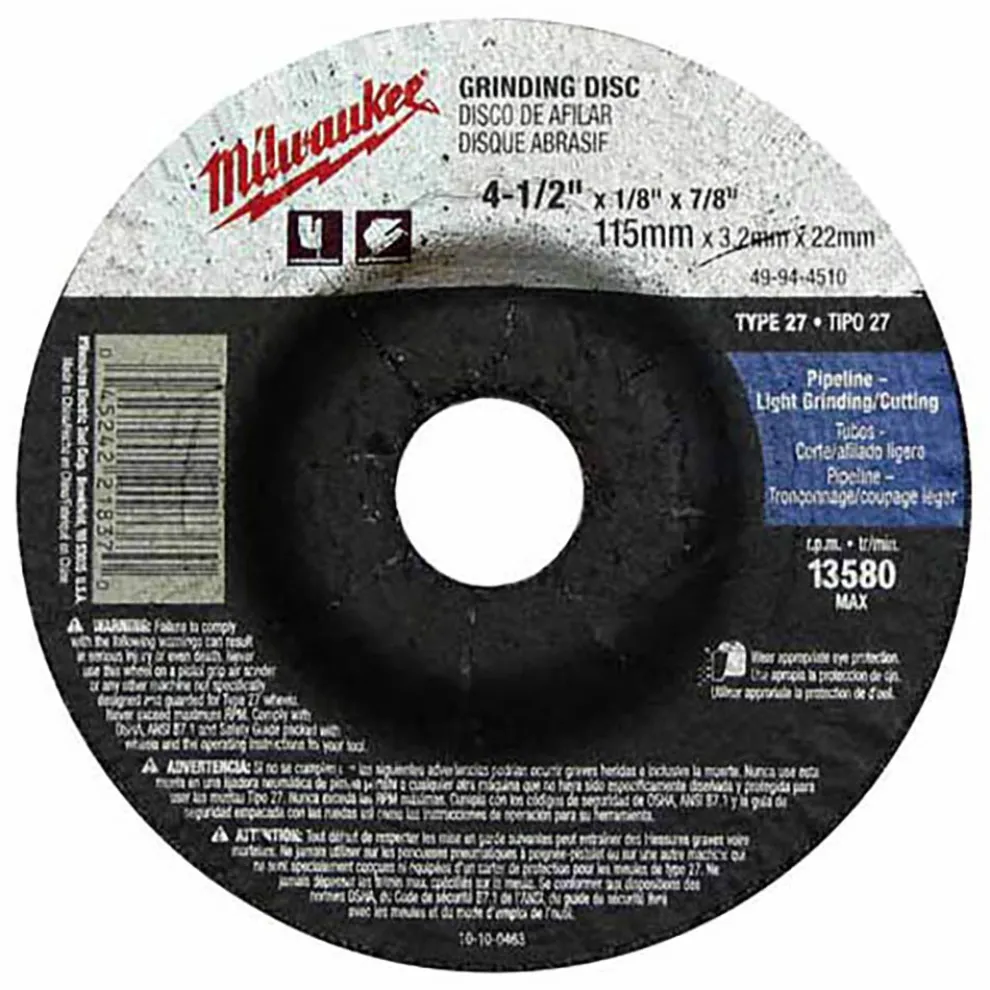 Milwaukee Tool 4-1/2" x 1/4" x 7/8" Grinding Wheel (Type 27) 49-94-4520