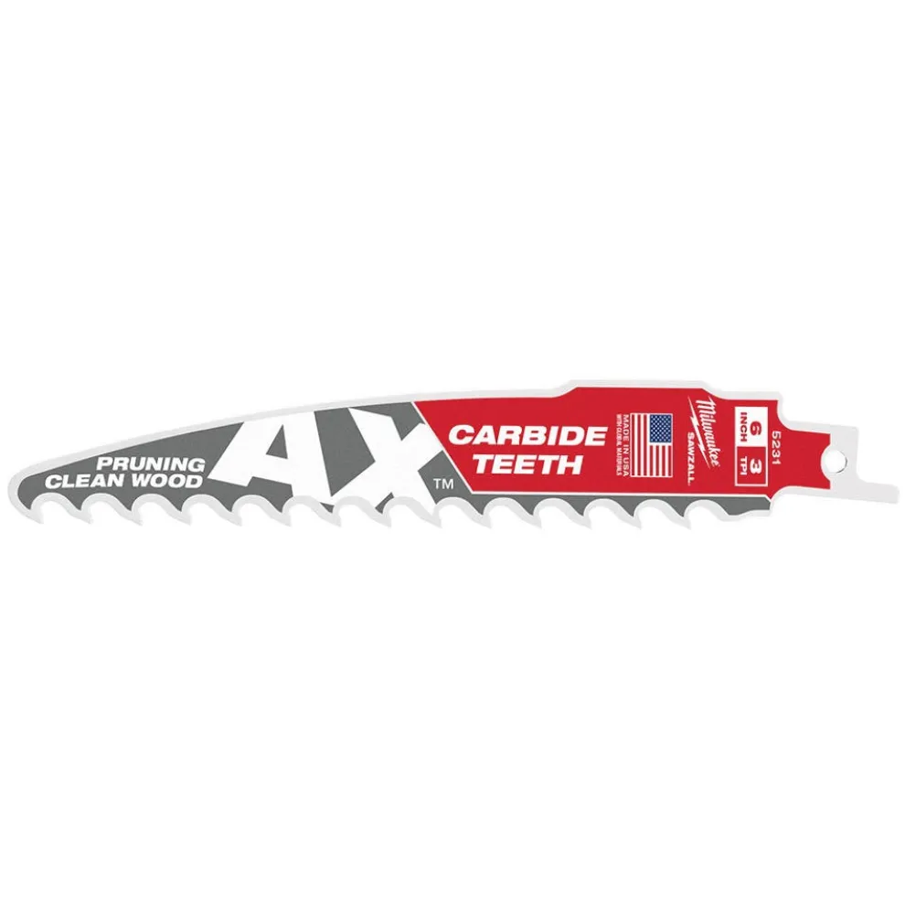 Milwaukee Tools 6" 3 TPI The AX with Carbide Teeth for Pruning & Clean Wood SAWZALL Blade 1PK 48-00-5231