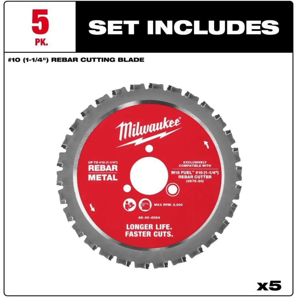 Milwaukee Tools #10 (1-1/4”) Rebar Cutting Blade - 5 PK 48-40-4065