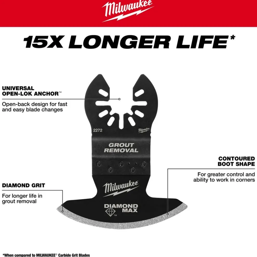 Milwaukee Universal Fit OPEN-LOK Diamond MAX Diamond Grit Grout Removal Multi-Tool Blade 1 PK 49-25-2272