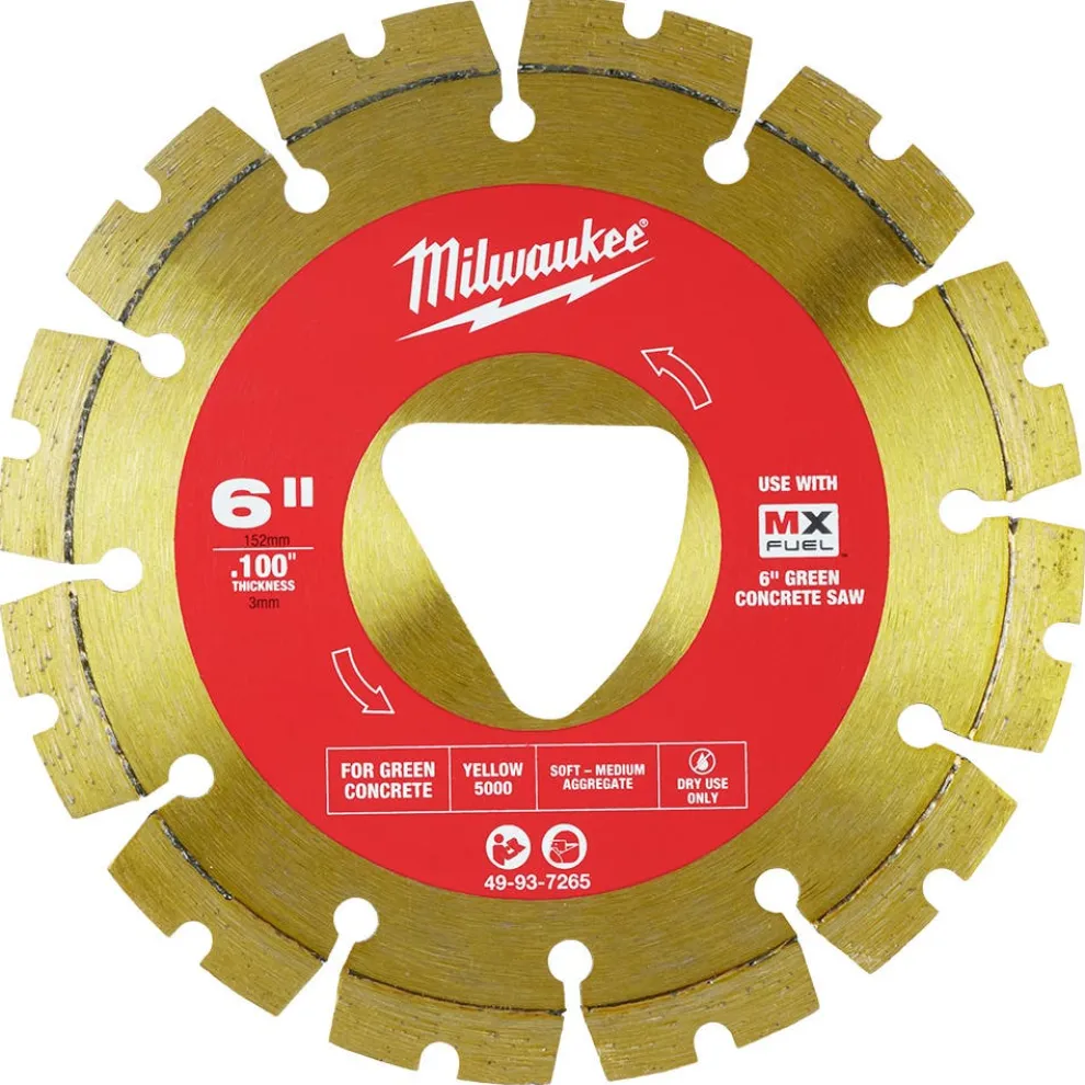Milwaukee Yellow 6" x .100" Diamond Blade for Green Concrete (Soft) 49-93-7265