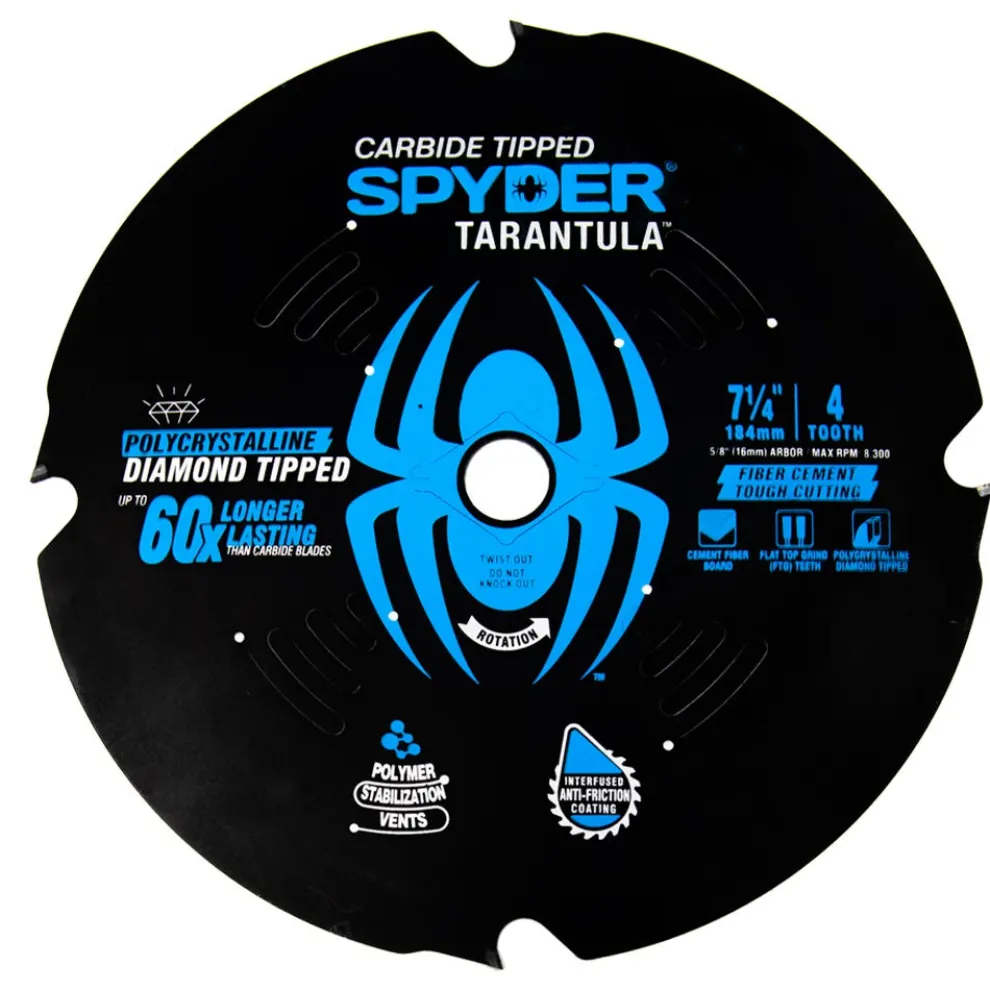 Spyder 7-1/4" 4-Tooth Diamond Circular Saw Blade For Fiber Cement 13028