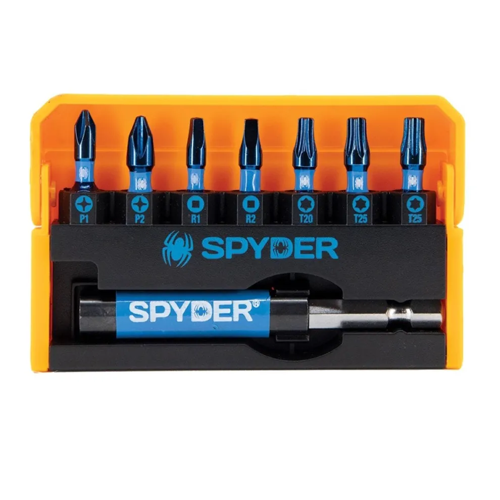 Spyder 8-Piece 1" Impact Driver Bit Kit (PH1, PH2, SQ1, SQ2, T20, T25x2 and 3" Bit HOlder) 19027