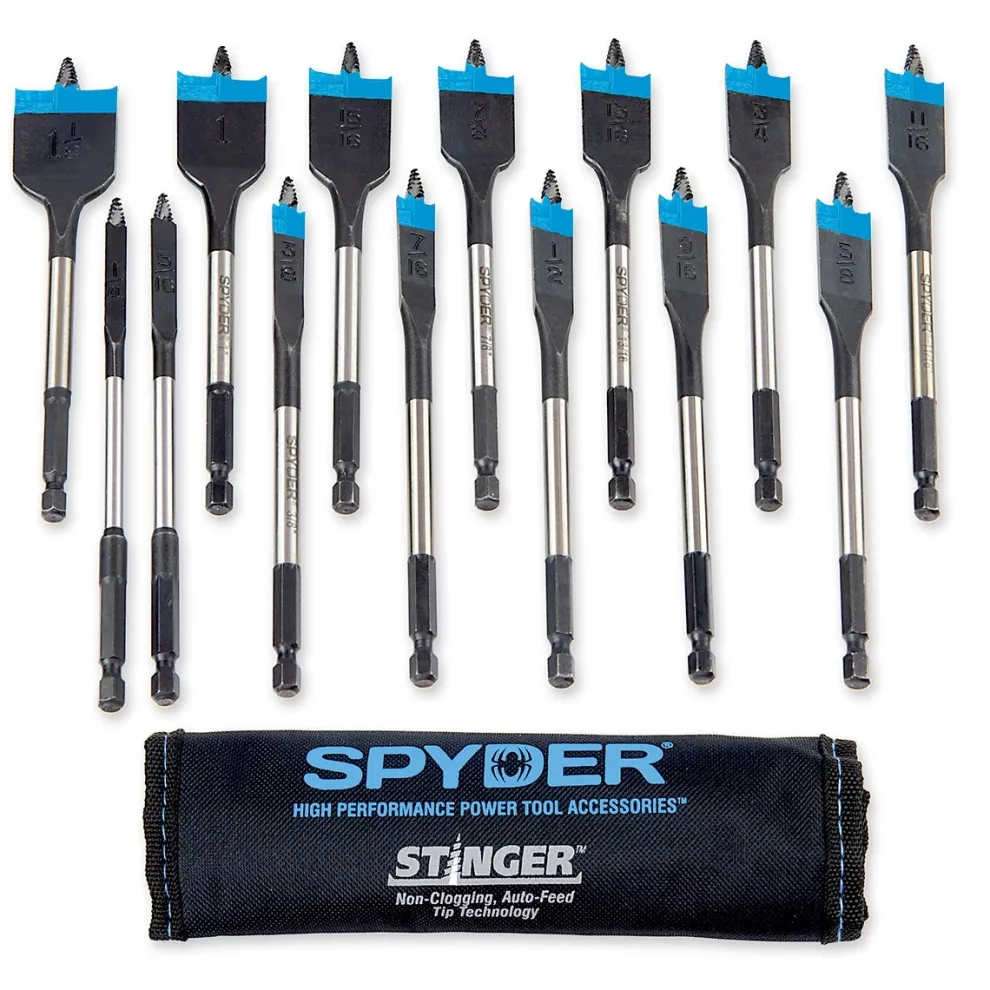 Spyder 14-Piece Assorted Woodboring Spade Bit Set (1/4, 5/16, 3/8, 7/16, 1/2, 9/16, 5/8, 11/16, 3/4, 13/16, 7/8, 15/16, 1, 1-1/8") 11001