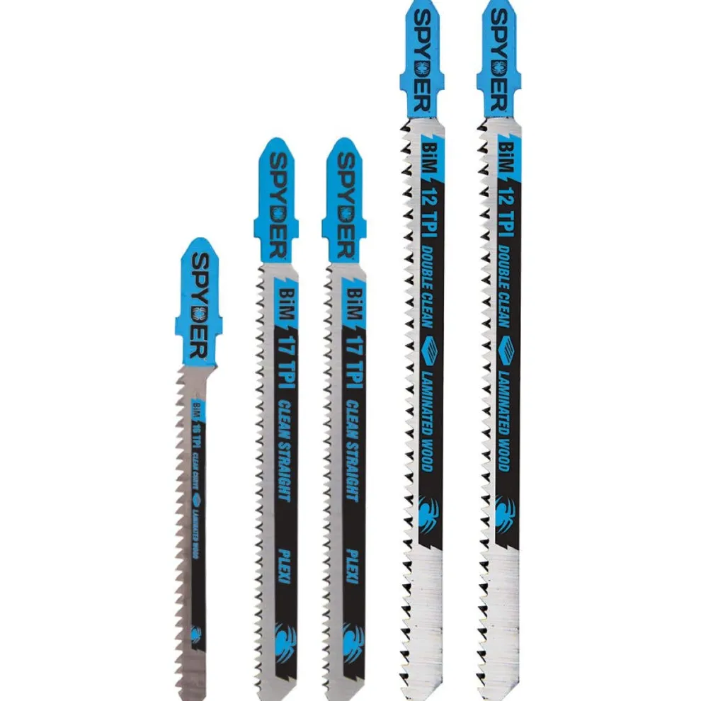 Spyder 5-Piece T-Shank Bi-Metal Laminate Wood Cutting Jigsaw Blade Set 300088