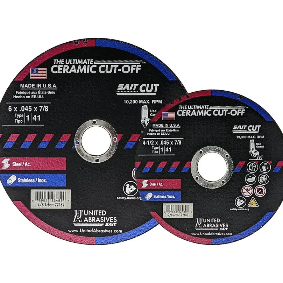 United Abrasives Sait The Ultimate Ceramic Premium Performance Cut-Off Wheels (Type 1/Type 41 Flat) 4-1/2" x .045" x 7/8", 50-Pack 22480