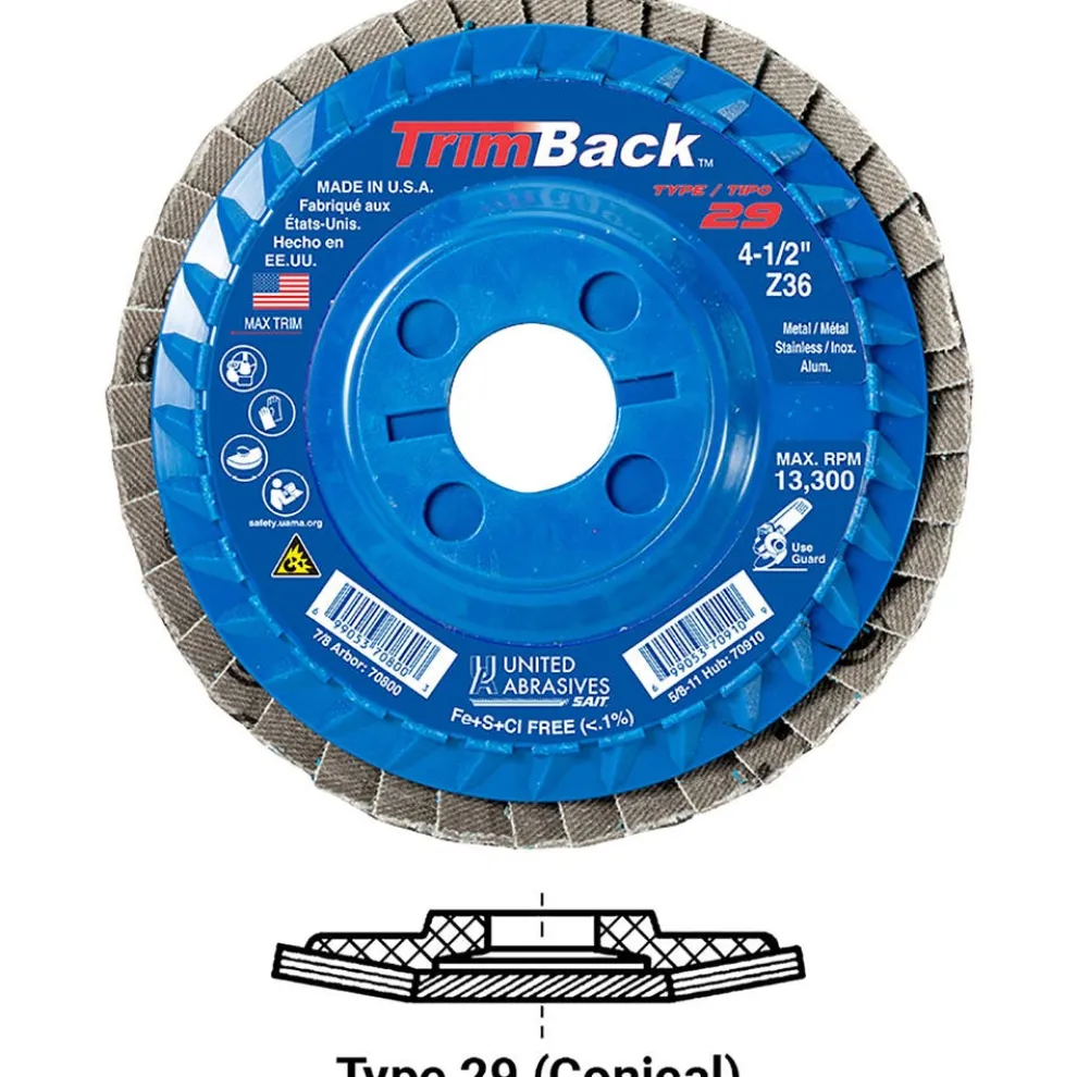 United Abrasives Sait TrimBack Flap Disc (Type 29) 4-1/2" x 5/8"-11, 60 Grit 70912