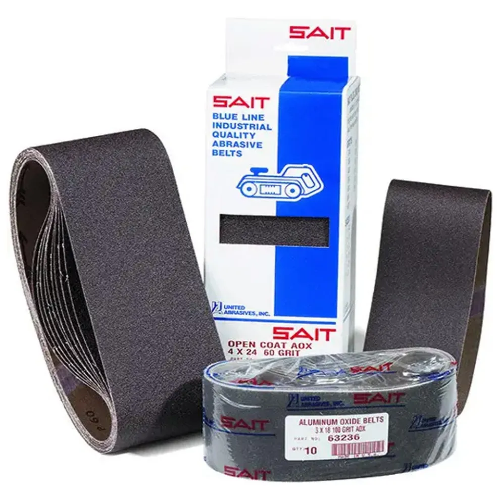 United Abrasives Sait 3" x 21" AO-X Aluminum Oxide Belts, Open Coat, X Weight Cotton, 120 Grit, Blue Line 58167