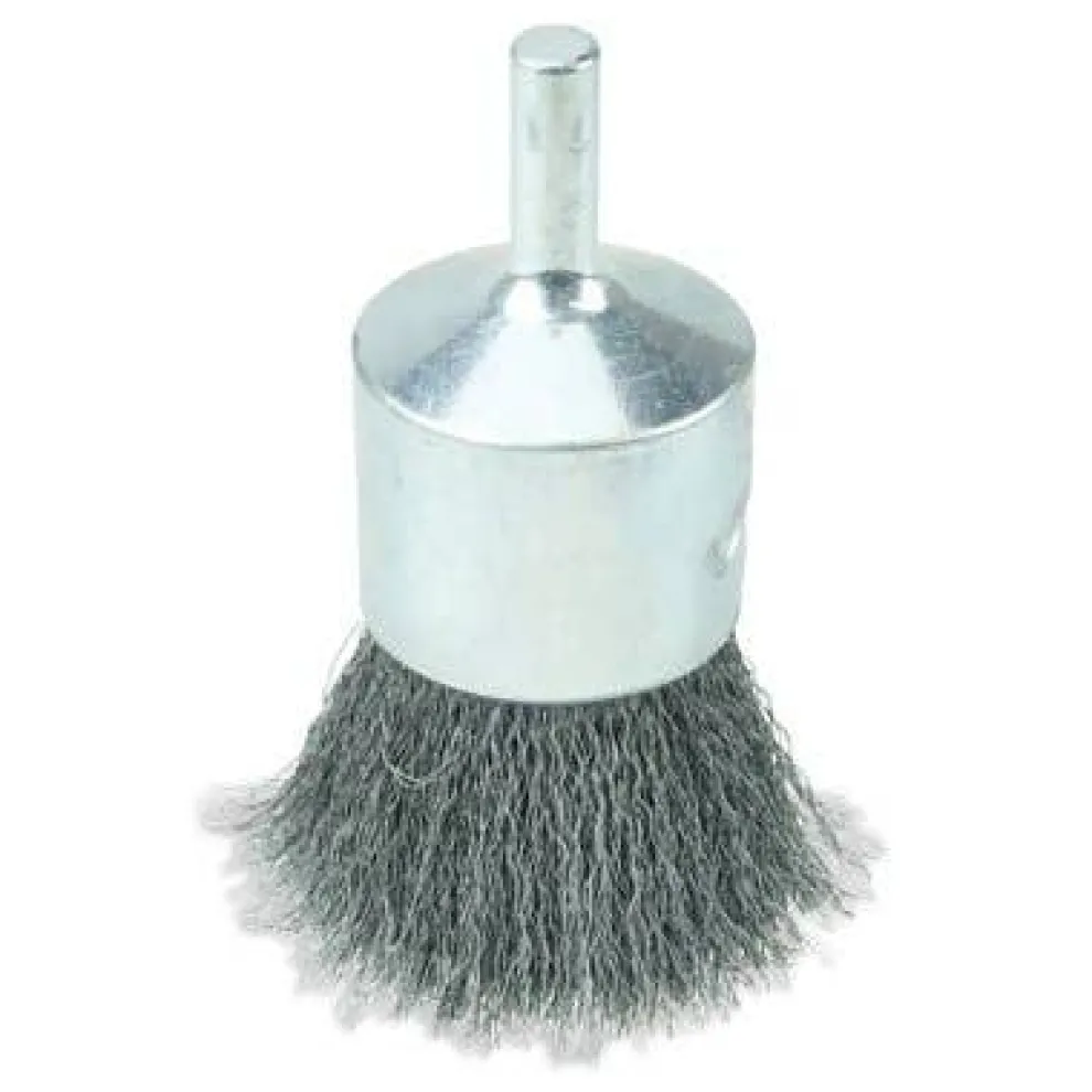 Weiler Crimped Wire Solid End Brush, Steel, 1" x 0.006" Wire, 22000 RPM, 1/4" Stem 10009