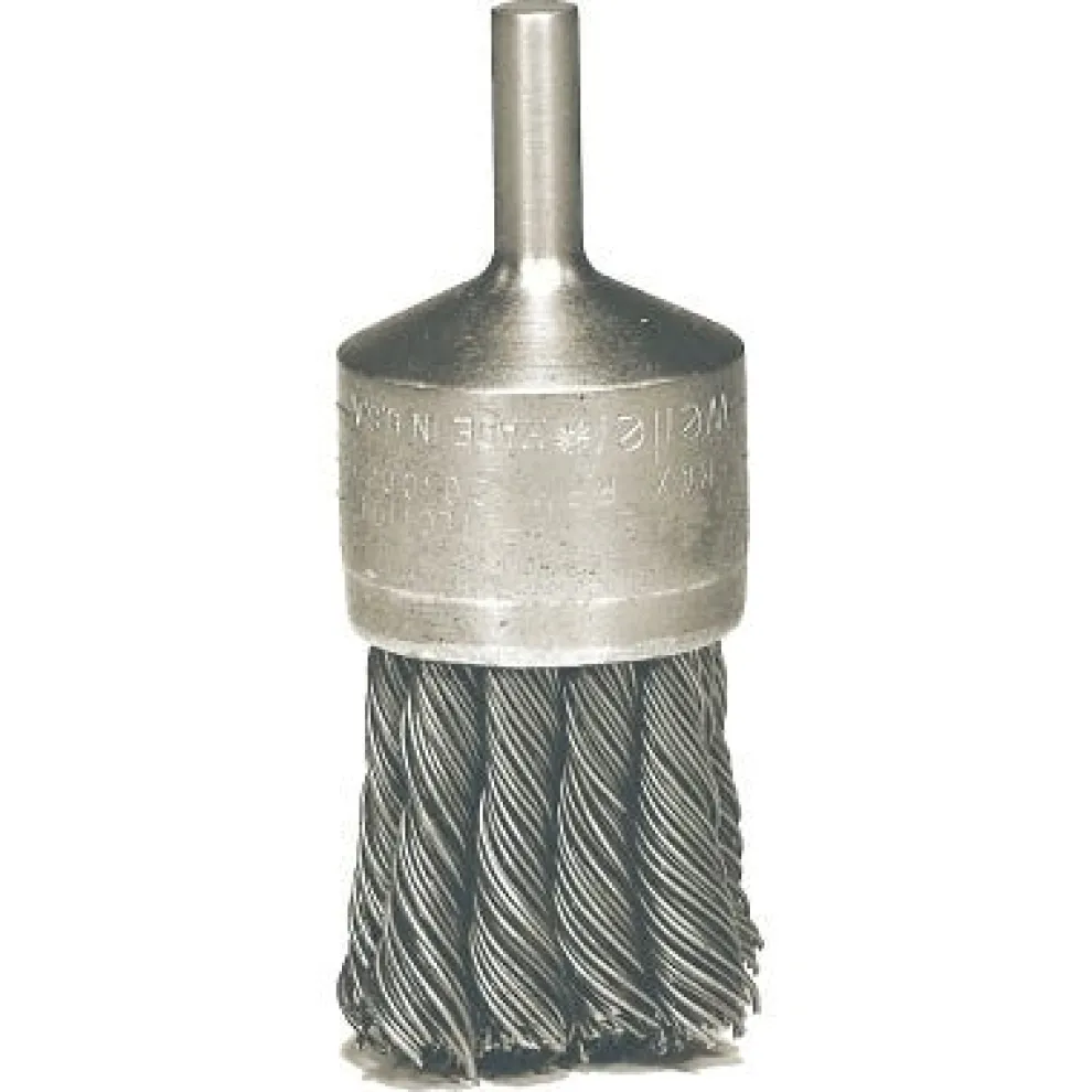 Weiler Knot Wire End Brush, Steel Bristles, 3/4" x 0.020" Wire, 25000 RPM, 1/4" Stem 10026
