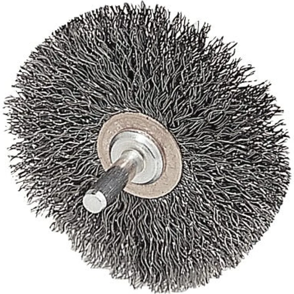 Weiler Stem-Mounted Narrow Conflex Brush, 3" x 1/2", 0.014" Steel, 20000 RPM, 1/4" Stem 17617