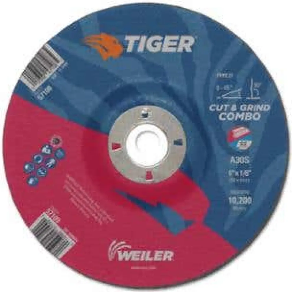 Weiler Tiger AO Type 27 Cut/Grind Combo Wheel, 6" x 1/8", 7/8" Arbor, A30S 57109